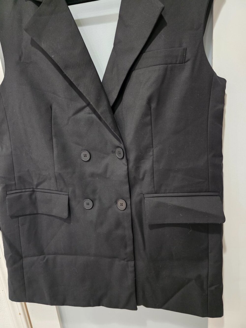 Black Sleeveless Blazer Dress – Double Breasted Formal Mini - Picture 3 of 9